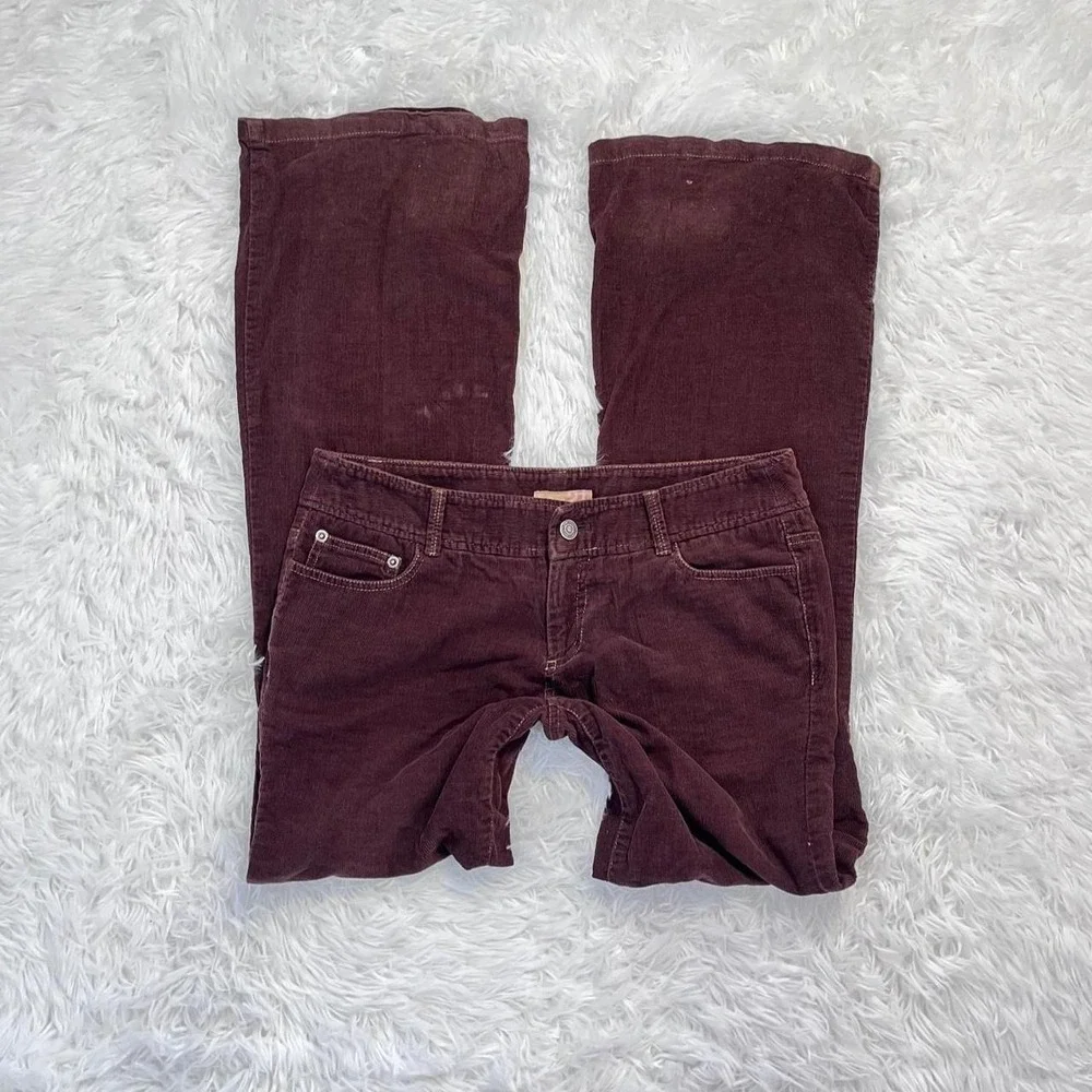 y2k brown corduroy cotton flare bootcut pants size 7